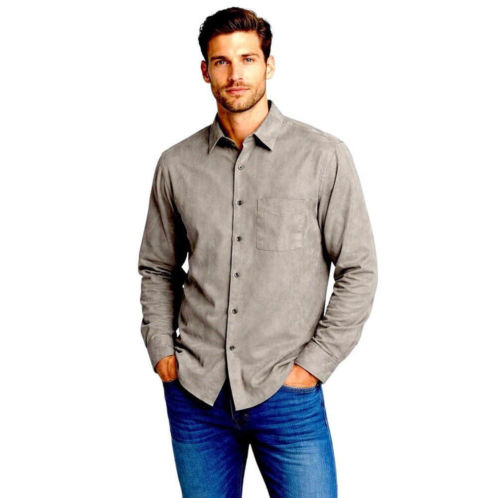 Van Heusen Men's Shirt 15-15 1/2 in Medium NWT Sueded Neutral